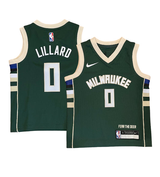 Damian Lillard Milwaukee Bucks Nike Icon Edition NBA Slim Fit Jersey-Kids